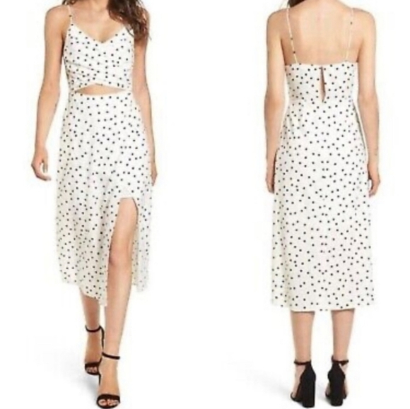 Lush size Small cut-out under bust strapless polka dot midi dress in creme black - Picture 1 of 10